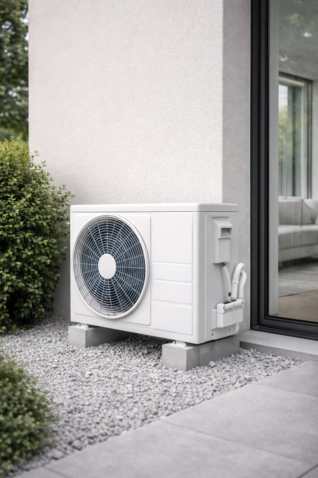Plan de travail de cuisine avec évier rond en inox, robinet mural chromé, crédence en carreaux blancs et meubles en bois clair, éclairé par une fenêtre avec stores.